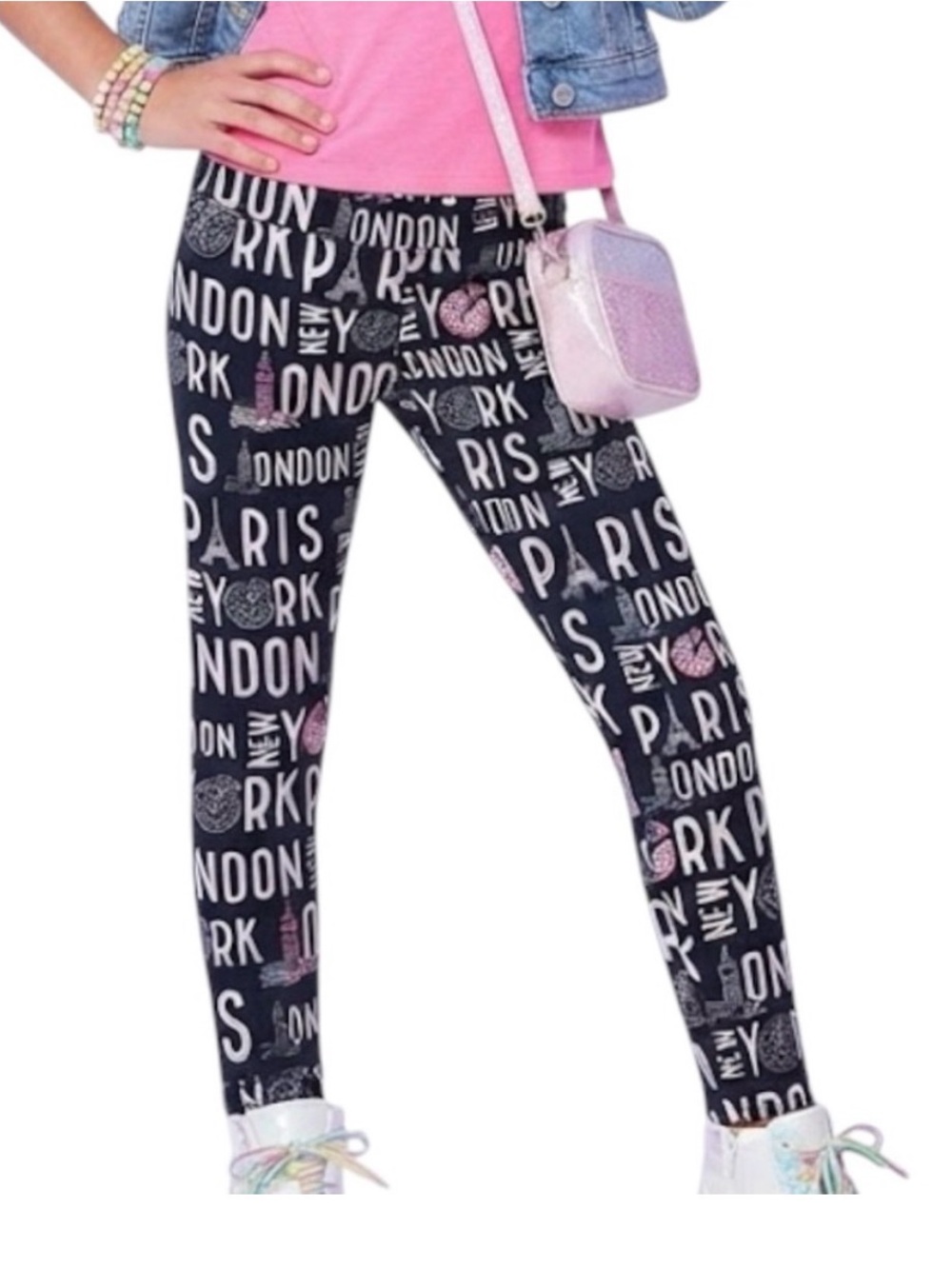 JUSTICE Y2K Athleisure Streetwear Graffiti City Print Active Leggings Black 8Y